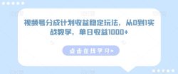 视频号分成计划收益稳定玩法，从0到1实战教学，单日收益1000+【揭秘】