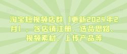 淘宝短视频店群(更新2024年2月)，含店铺注册、选品思路、视频素材、上传产品等