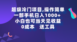 (9291期)超级冷门项目,操作简单，一部手机轻松日入1000+，小白也可当天看见收益