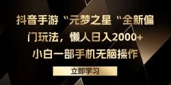 (9456期)抖音手游“元梦之星“全新偏门玩法，懒人日入2000+，小白一部手机无脑操作
