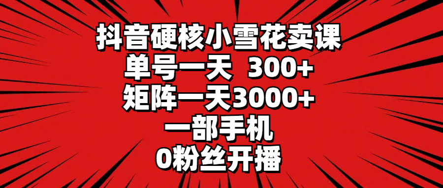 (9551期)抖音硬核小雪花卖课，单号一天300+，矩阵一天3000+，一部手机0粉丝开播插图