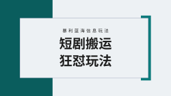 (9558期)【蓝海野路子】视频号玩短剧，搬运+连爆打法，一个视频爆几万收益！附搬…