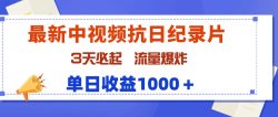 (9579期)最新中视频抗日纪录片，3天必起，流量爆炸，单日收益1000＋