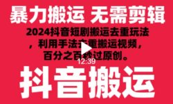 2024最新抖音搬运技术，抖音短剧视频去重，手法搬运，利用工具去重，达到秒过原创的效果【揭秘】