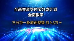 (9835期)全新赛道  支付宝分成计划，全面教学 三分钟一条原创视频 月入3万＋