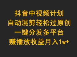 (9825期)抖音中视频计划，自动混剪轻松过原创，一键分发多平台赚播放收益，月入1w+