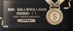(10028期)合伙人广告撸金最新玩法，每天单号400纯利