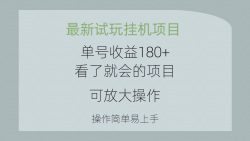 最新试玩挂机项目 单号收益180+看了就会的项目，可放大操作 操作简单易…