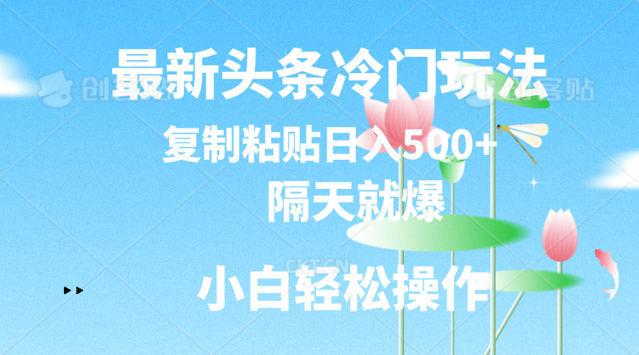 最新头条冷门玩法,隔天就爆,复制粘贴日入500+插图 最新头条冷门玩法,隔天就爆,复制粘贴日入500+插图