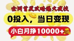 全网首发爆火夜校，0投入，当日变现，小白轻松月入1w+【揭秘】