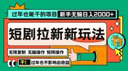 过年也能干的项目，2024年底最新短剧拉新新玩法，批量无脑操作日入2000+！
