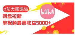 视频无脑搬运b站网盘拉新，单视频最高收益5k+【揭秘】