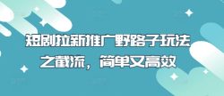 短剧拉新推广野路子玩法之截流，简单又高效