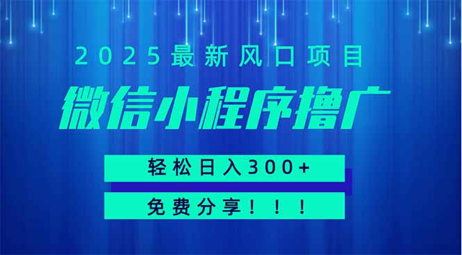 微信小程序撸广，最新风口项目，日入300+ 免费分享 可批量操作 小白可...