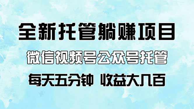 全新托管躺赚项目，微信视频号公众号托管代运营，每天五分钟，收益大几百