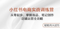 小红书电商实战训练营，从零起步，掌握选品、笔记创作、店铺运营全攻略…