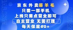 京东外卖薅羊毛，只需一部手机随时随地皆可操作，每天上线只需动动手指点营业即可，每天60+【揭秘】