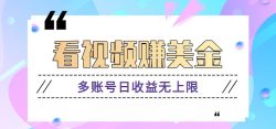 看视频赚美金项目，手机可挂机操作，多账号日收益无上限
