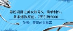 男粉项目之美女账号5，简单制作，条条爆款原创，7天引流5000+