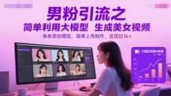 男粉引流之简单利用大模型生成美女视频，条条原创爆款，简单上传制作，变现日1k+