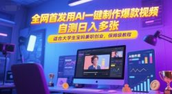 全网首发用AI一键制作爆款视频，自测日入多张，适合大学生宝妈兼职创业，保姆级教程