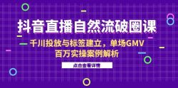 抖音直播自然流破圈课-6月，千川投放与标签建立，单场GMV百万实操案例解析