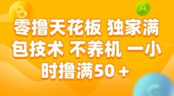 零撸天花板，独家满包技术，不用养机，一小时撸满50+，收益稳定【揭秘】
