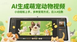 AI生成萌宠动物视频，小白轻松上手，多种变现方式，日入4位数