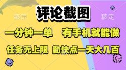 评论截图，收益一个0.5元，一分钟一单，有手机就能做，上不封顶，可无限做，一天大几张【揭秘】