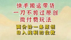 快手黑科技搬运带货，一刀不剪过原创，微付费投流玩法，轻松日入四位数…
