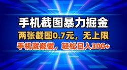 手机截图暴力掘金，两张截图0.7米，一部手机就能做，轻松日入3张+【揭秘】