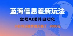 蓝海信息差新玩法，全程AI矩阵自动化小白可以操作当天搞了1k+