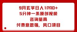 9月玄学日入1k+玩法，5分钟一条原创视频，咨询量高，付费意愿强，风口项目