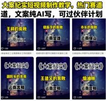 大案纪实短视频制作教学，热门赛道，文案纯AI写，可过伙伴计划