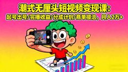 潮式无厘头短视频变现课：起号出号/完播收益/分成计划/商单接洽，月入2万+