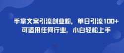 手掌文案引流创业粉，单日引流100+，可适用任何行业，小白轻松上手