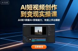 AI短视频创作到变现实操课，从0到1掌握AI+剪辑能力，快速上手出爆款(更新10月)
