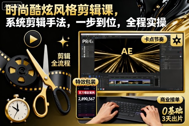 时尚酷炫风格剪辑课,系统剪辑手法,一步到位,全程实操插图 时尚酷炫风格剪辑课,系统剪辑手法,一步到位,全程实操