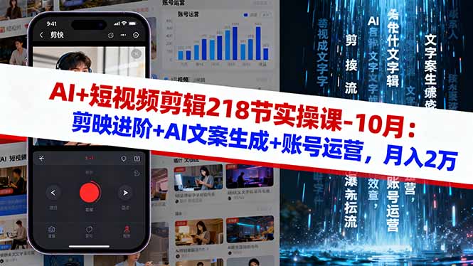 AI+短视频剪辑218节实操课-10月:剪映进阶+AI文案生成+账号运营,月入2万插图 AI+短视频剪辑218节实操课-10月:剪映进阶+AI文案生成+账号运营,月入2万