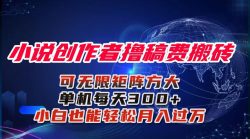 小说创作者撸稿费搬砖玩法，单机每天300+小白也能轻松月入过万的保姆级…
