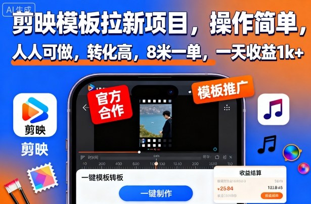 剪映模板拉新项目,操作简单,人人可做,转化高,8米一单,一天收益1k+插图 剪映模板拉新项目,操作简单,人人可做,转化高,8米一单,一天收益1k+