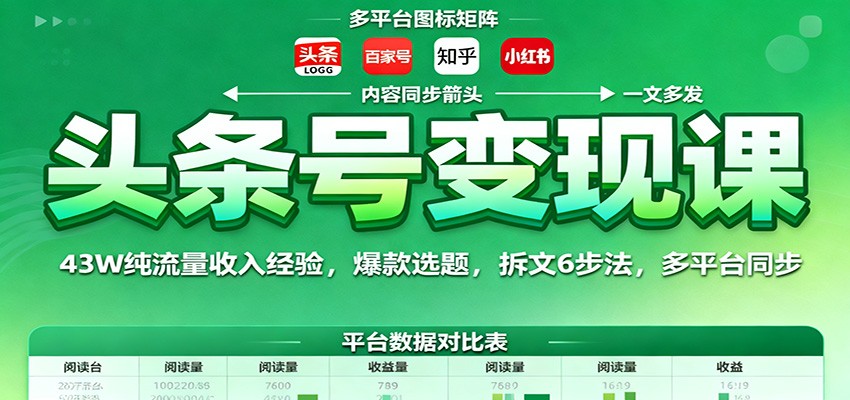 头条号变现课:43W纯流量收入经验,爆款选题,拆文6步法,多平台同步插图 头条号变现课:43W纯流量收入经验,爆款选题,拆文6步法,多平台同步