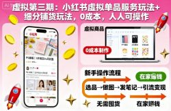 虚拟第三期：小红书虚拟单品服务玩法+细分铺货玩法，0成本，人人可操作