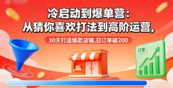 冷启动到爆单营：从猜你喜欢打法到高阶运营,30天打造爆款店铺,日订单破200