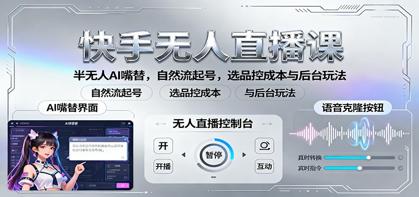 快手无人直播课:半无人AI嘴替,自然流起号,选品控成本与后台玩法插图 快手无人直播课:半无人AI嘴替,自然流起号,选品控成本与后台玩法
