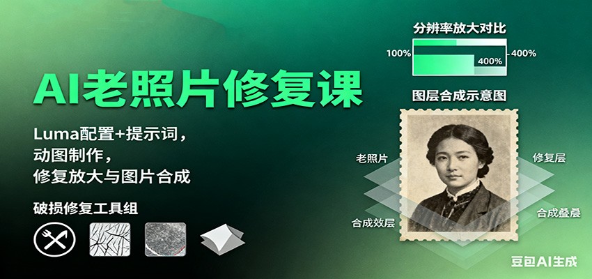 AI老照片修复课:Luma配置+提示词,动图制作,修复放大与图片合成插图 AI老照片修复课:Luma配置+提示词,动图制作,修复放大与图片合成