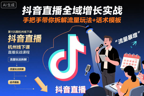抖音直播全域增长实战第155期杭州线下课,手把手带你拆解流量玩法+话术模板插图 抖音直播全域增长实战第155期杭州线下课,手把手带你拆解流量玩法+话术模板
