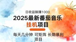 2025年最新番茄音乐人挂机项目，每天几分钟，月入1000＋，可矩阵，一台…