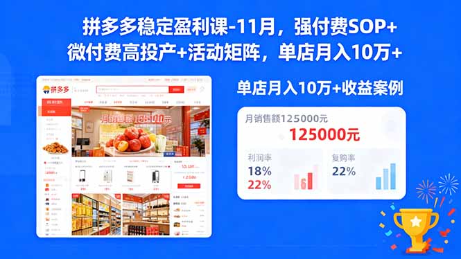 拼多多稳定盈利课-11月,强付费SOP+微付费高投产+活动矩阵,单店月入10w+插图 拼多多稳定盈利课-11月,强付费SOP+微付费高投产+活动矩阵,单店月入10w+