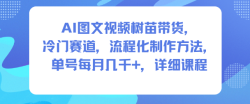 AI图文视频树苗带货，冷门赛道，流程化制作方法，单号每月几K，详细课程
